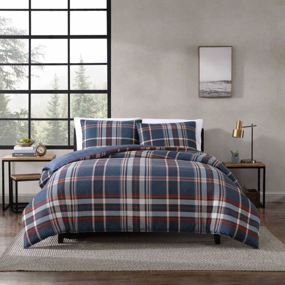 Eddie Bauer Full/Queen Shasta Lake 100% Microfiber Duvet Set Navy Blue